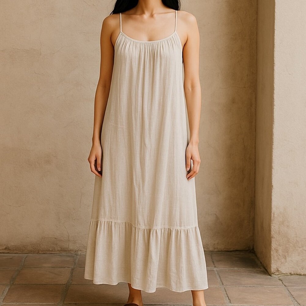 NWT White Waves Women’s Maxi Dress Beige Size S/M Boho Minimalist Summer Beach